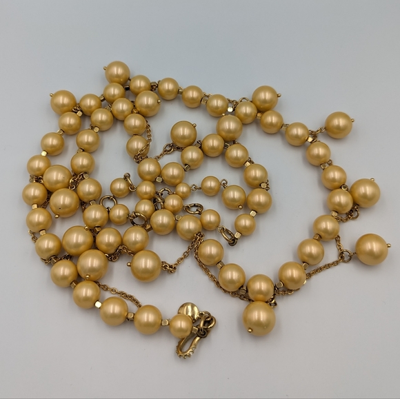 J. Crew Golden Faux Pearl Necklace Hook Clasp Retired 36" Long Marked Statement - Picture 3 of 7